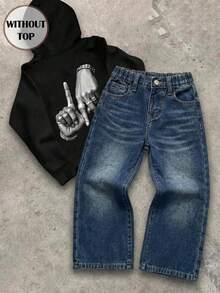 Young Boy Casual Versatile Pockets Loose Fit Denim Pants - Dark Wash - View 3