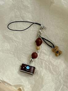 1pc Retro Camera Beaded Phone Lanyard, Creative Keychain Pendant Accessory - Multicolor - View 6