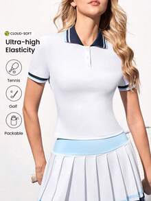 Gameset SHEIN Sport 女士休闲撞色日常户外运动短袖Polo衫 - 彩色 - 查看 1