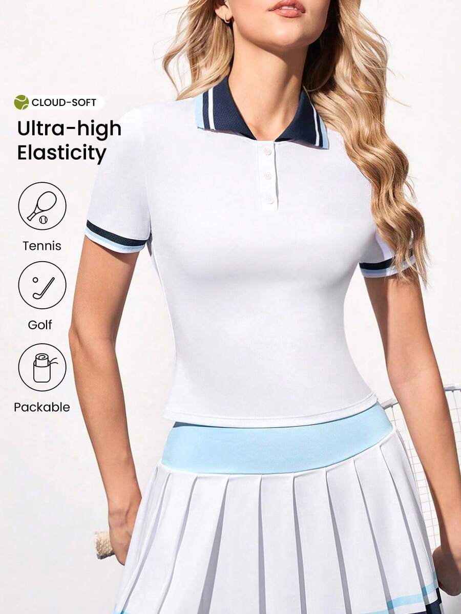 Gameset SHEIN Sport 女士休闲撞色日常户外运动短袖Polo衫 - 彩色 - 查看 1