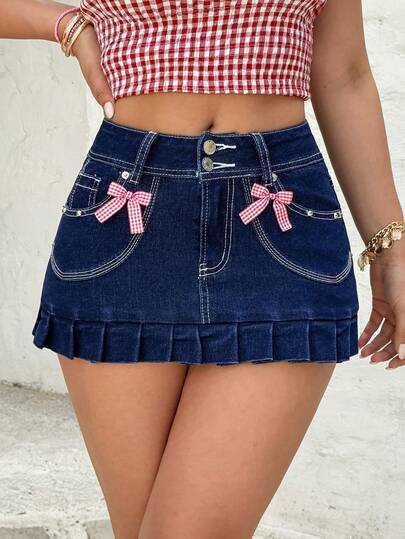 Rivivi 女士牛仔百褶迷你裙