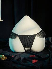 SpicyHot Celana Dalam Seksi Wanita dengan Hiasan Pita dan Rumbai Motif Jala - Hitam - View 6