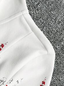 Lalippa 女士梅花水墨画风格红黑撞色印花轻薄外套，时尚休闲运动拉链设计，修身长袖，适合户外旅行，礼品 - 白色 - 查看 3