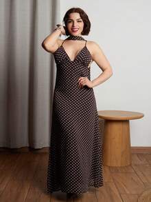 Lupita Cardoza Women Polka Dot Print Backless Strap Dress Party - Brown - View 3