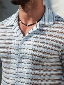 VENTUSAIL 男士短袖衬衫，INS风条纹面料，适合日常穿着，也是送给男友或丈夫的绝佳礼物。男士衬衫、毛衣、男士钩针衬衫、男士度假装、男士短袖衬衫、男士夏季衬衫、男士奢华衬衫、复古风格，适合日常休闲、周末旅行、户外活动、探险旅行、送给男友/丈夫的礼物、周年纪念/生日礼物、派对、夏季假期、沙滩装、婚礼、春夏等场合。 - 藍色 - 查看 6