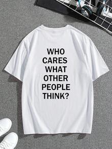 Manfinity Dauomo Men's Slogan Print Round Neck Short Sleeve Casual Versatile T-Shirt - White - View 2