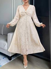 Modelyn 大码扭腰A字泡泡袖连衣裙 - 杏色 - 查看 10