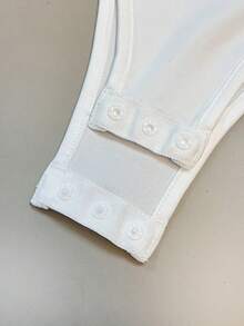 Franclia Women's Elegant Bodysuit White Draped Neckline Long Sleeves Glossy Fabric Suitable For Commuting Dates And Everyday Wear Women's White Bodysuit Beach Bodysuit Women's Holiday Bodysuit Women's Elegant Bodysuits - White - View 5