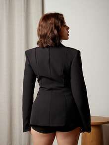 Lupita Cardoza Women's Solid Color Lapel NeckLong Sleeve Single-Breasted Jacket And Shorts Casual Suit Set - Black - View 2