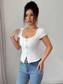 Elenzga Áo thun nữ cổ tròn tay ngắn dáng ôm, trang nhã, họa tiết hoa, thích hợp cho mùa xuân/hè. - trắng - Xem 6