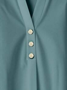 Rusticease Casual Elegant Green Long Sleeve Shirt Paired With Green Abstract Geometric Print Loose Pants, 2 Pieces Set Suitable For Spring/Summer - Khaki - View 4