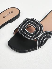 Styleloop 女士平底凉鞋，波西米亚风格，复古美式，波西米亚风，西部风，音乐节，派对，海滩，度假 - 黑色 - 查看 3