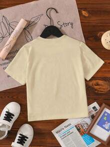 Sparklyn Young Girl Butterfly Print Round Neck Short Sleeve T-Shirt, Suitable For Summer - Apricot - View 2