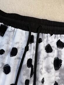 GlowEve Women's Drawstring Waist Polka Dot Pattern Wide Leg Loose Casual Pants - Black and White - View 7