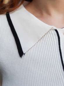 SILVIA DI SANTO 女士优雅条纹长袖休闲开衫、百搭圣诞衬衫、百搭商务休闲针织毛衣，适合秋冬 - 米色 - 查看 5