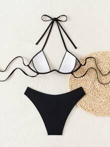 Swim SXY Women's New Steel-Supported Rhinestone Hollow-Out Bikini Set - Black - View 4