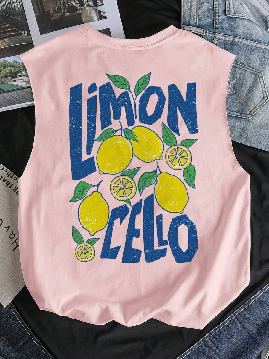 Manfinity Joysei 男士夏季休闲柠檬字母印花背心 - 粉色 - 查看 1