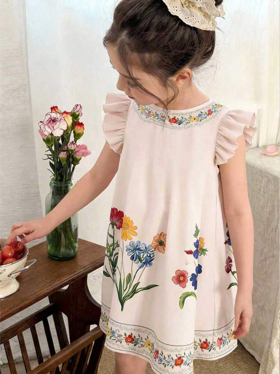 SHEIN LMoss Kids Đầm bé trai kiểu dáng thường ngày, in họa tiết hoa, tay bồng, dáng rộng, thích hợp cho mùa hè. - Nhiều màu - Xem 1
