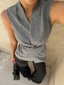 Siren Gaze 新款春夏灰色无袖修身女式衬衫 - 灰色 - 查看 7