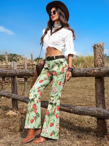 Breezaya 女士印花牛仔喇叭裤，度假风 - 彩色 - 查看 6