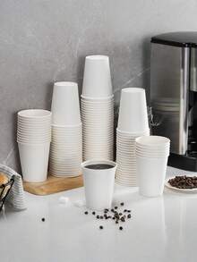 100/50pcs 9oz Paper Coffee Cups, Water Cups, Beverage Cups, Milk Cups, Juice Cups, Suitable For Hot/Cold Drinks, White Paper Disposable Cups For Office, Party, Picnic, Travel & Events - White - View 5