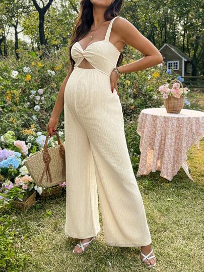 SHEIN Mono casual de unicolor con nudo delantero para mujeres embarazadas