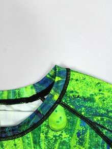 Manfinity KASUA Camiseta de protección solar con estampado de salpicaduras de tinta para hombres - Verde - Ver 8