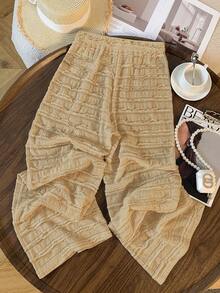 SHEIN Clasi Quần dài nữ dáng suông, ôm sát, kiểu Pháp cổ điển mùa hè 2025, có bèo nhún, thích hợp mặc thường ngày. - Màu Khaki - Xem 2