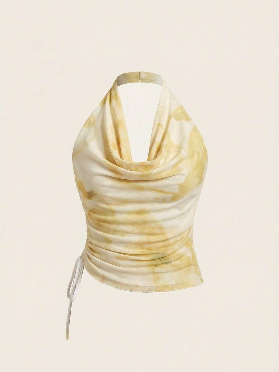 Aveloria Rosie Tie Dye Draped Front Halter Top  - Yellow - View 1