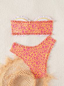 Swim Mod Bộ bikini mùa hè mới gợi cảm, tối giản, họa tiết hoa, buộc dây, hở lưng dành cho nữ, thích hợp cho kỳ nghỉ biển. - Nhiều màu - Xem 2