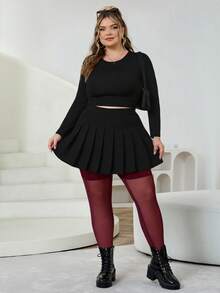 SHEIN CURVE+ 大码女装/秋季女装/冬季女装/冬季女装大码女装，连体袜，黑色大码打底裤，防滑高筒打底裤，黑色网眼拼接打底裤，适合日常休闲穿着，简约时尚，春夏女装，秋季女装，冬季，大码 - 酒紅色 - 查看 8