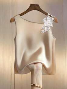 Franclia Women's Pleated Floral Embroidered Casual Versatile Daily Wear Top - Apricot - View 2