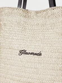 GLOWMODE Large 16L Papyrus Woven Beach Day Lightweight Breathable Zipper Compartment Pockets Magnetic Closure Tote Bag Daily Casual Outdoors Holiday Vacation Beach Wear - Beige - View 5