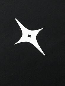 PAVTROS 男士圆领短袖T恤，黑灰撞色，正面简约印花，宽松短款；男士短款T恤；男士圣徒衬衫；反光衬衫；街头风星形衬衫 - 黑色 - 查看 5