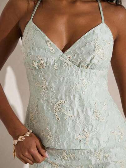 Opulessa Women's Casual Anchor Embroidery Backless Halter Top Suitable For Beach Vacation, Casual, Holiday ,Going Out, Party, Beach