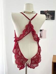 Dazy Plus Red Lace Sheer Lingerie, All Season - Red - View 3
