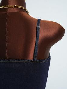 Amplova Women's Casual Washed Cropped Denim Camisole Top, Summer - Dark Wash - View 4