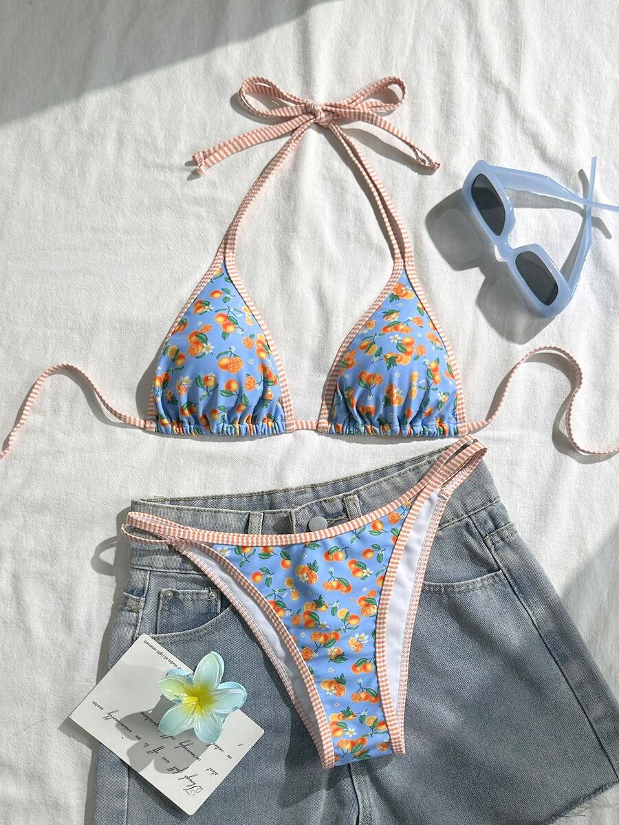 Swim Mod Women's Vacation Beach Fruit Print Swimsuit Set - Multicolor - View 1