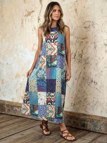 Faunlyn Đầm midi không tay cổ tròn họa tiết chắp vá dành cho nữ, thích hợp cho kỳ nghỉ, phong cách boho, đầm thường ngày, đầm chắp vá mùa hè, đầm dài thường ngày, trang phục boho chic, đầm hoa, trang phục mùa hè, trang phục đi nghỉ mát, trang phục nghỉ lễ mùa hè, trang phục đi biển, đầm hoa, đầm đi nghỉ mát, đầm hoa dài thường ngày. - Nhiều màu - Xem 6