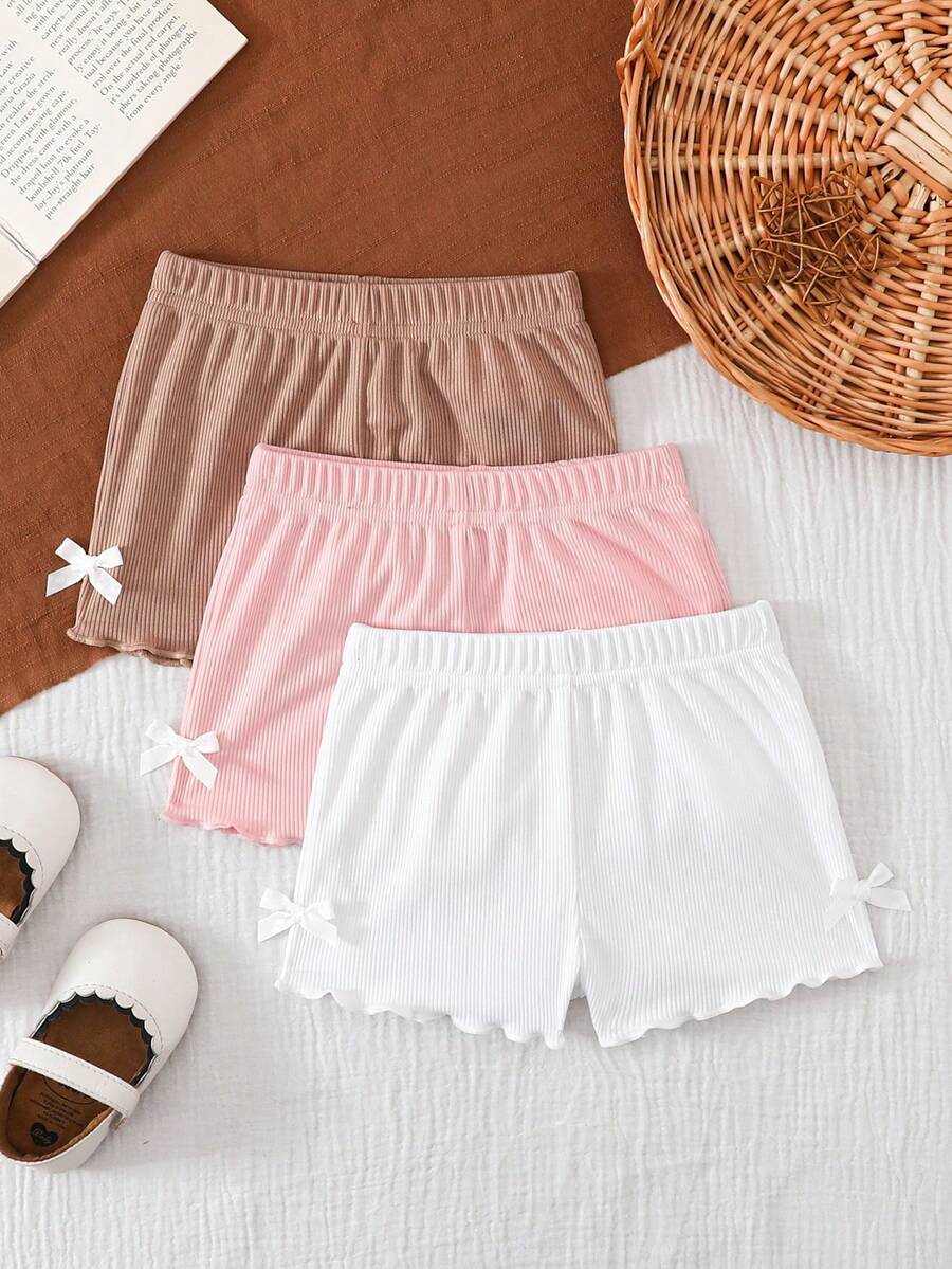 Souflis Souflis 3pcs Baby Girl 0-3Y Cute Summer Holiday White And Brown Pink Ribbed Knit Soft Shorts Set,Casual Sporty Elastic Fitted Above Knee Length Pants - Multicolor - View 1