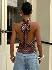 Muchica Women's Polka Dot Turtleneck Zipper Knit Camisole, Sleeveless, Minimalist Casual, Versatile For Daily Commute, Summer - Multicolor - View 2