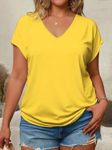 EMERY ROSE Camiseta casual de verano de talla grande para mujer con cuello en V y mangas cortas - Multicolor - Ver 4