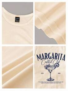 Tseoso 休闲简约圆领紧身女式背心，适合夏季穿着，鸡尾酒杯印花图案 - 杏色 - 查看 6