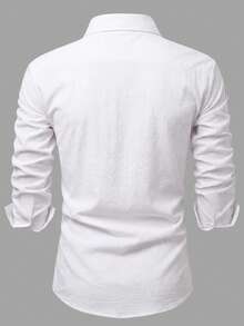 Manfinity Bizformal Men's White Textured Bubble Crinkle Button-Front Long Sleeve Shirt, Spring/Summer - White - View 2