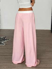 Muchica Women's Drawstring Waist Casual Versatile Daily Wear Wide Leg Pants - Pink - View 2