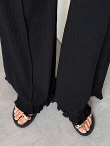 FRIFUL Pantalon évasé d'été pour femmes, couleur unie, polyvalent et décontracté - Noir - Voir 2