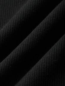 FRIFUL Camiseta Feminina Elegante de Manga Curta com Ombros à Mostra, Splice de Renda e Cor Sólida, Verão - Preto - Visão 3
