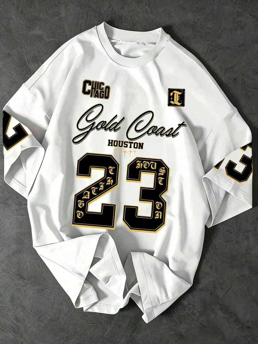 Manfinity EMRG Áo thun nam tay ngắn màu trắng in hình số 23, kiểu dáng thường ngày. - Nhiều màu - Xem 1