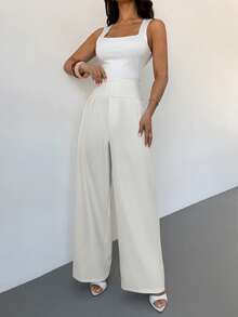 Firerie 女士新款优雅休闲百搭高腰阔腿褶皱宽松直筒裤，适合春、夏、秋、冬四季穿着，也适合办公室、度假、复古风、教师装扮等场合。 - 白色 - 查看 7