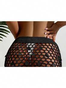 SHEIN Swim Capa de gasa - Falda mini dulce Vestidos de verano para mujer - Negro - Ver 3